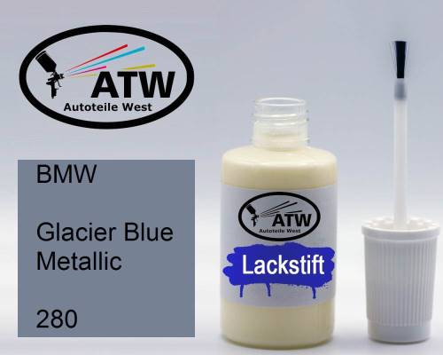 BMW, Glacier Blue Metallic, 280: 20ml Lackstift, von ATW Autoteile West.